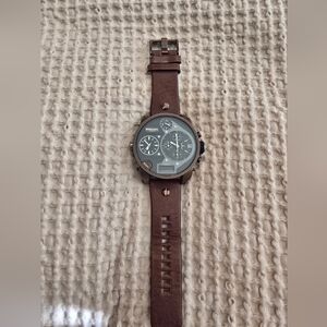 Diesel Mr Daddy Dark Brown Leather Watch with Gray Dial